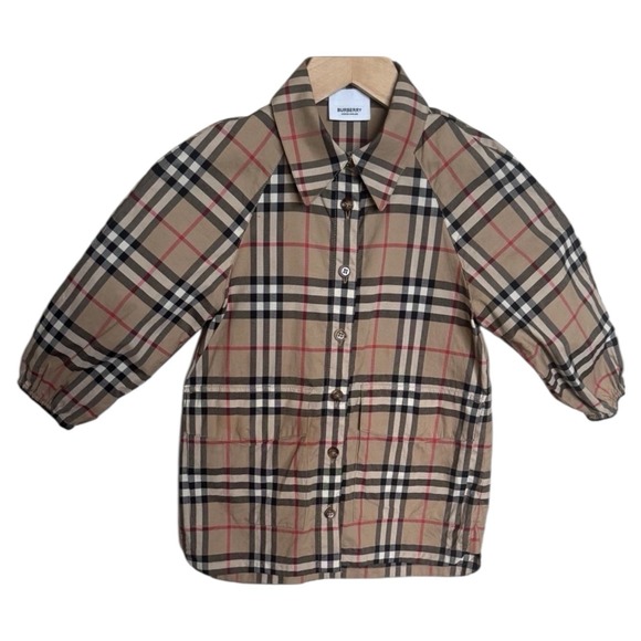 Burberry London Girls Nova Check Plaid Shirt Dress Size 2Y/92 Beige